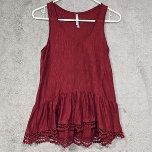 Wallflower Dark Red Crochet Hem V-Neck Tank Top